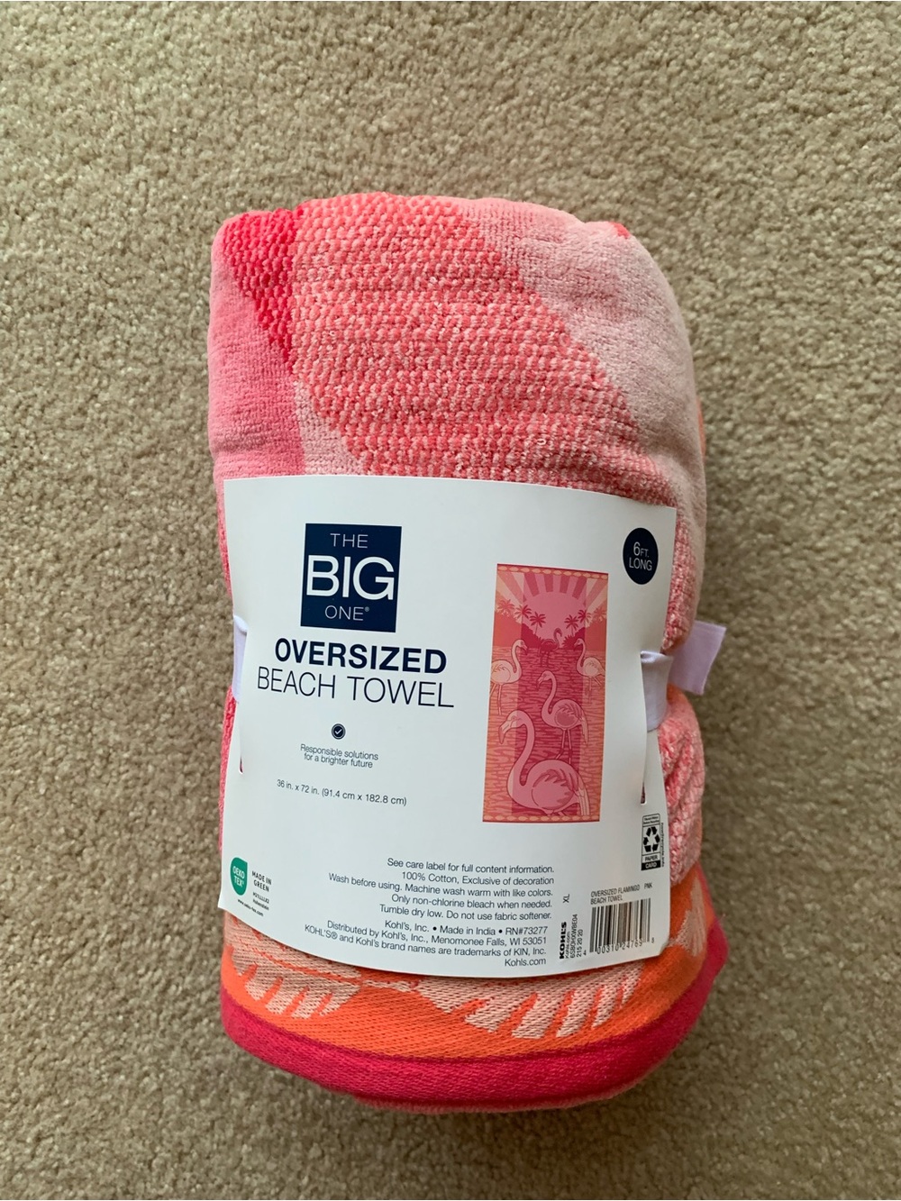 The Big One Pink and Coral Flamingo Beach Towel